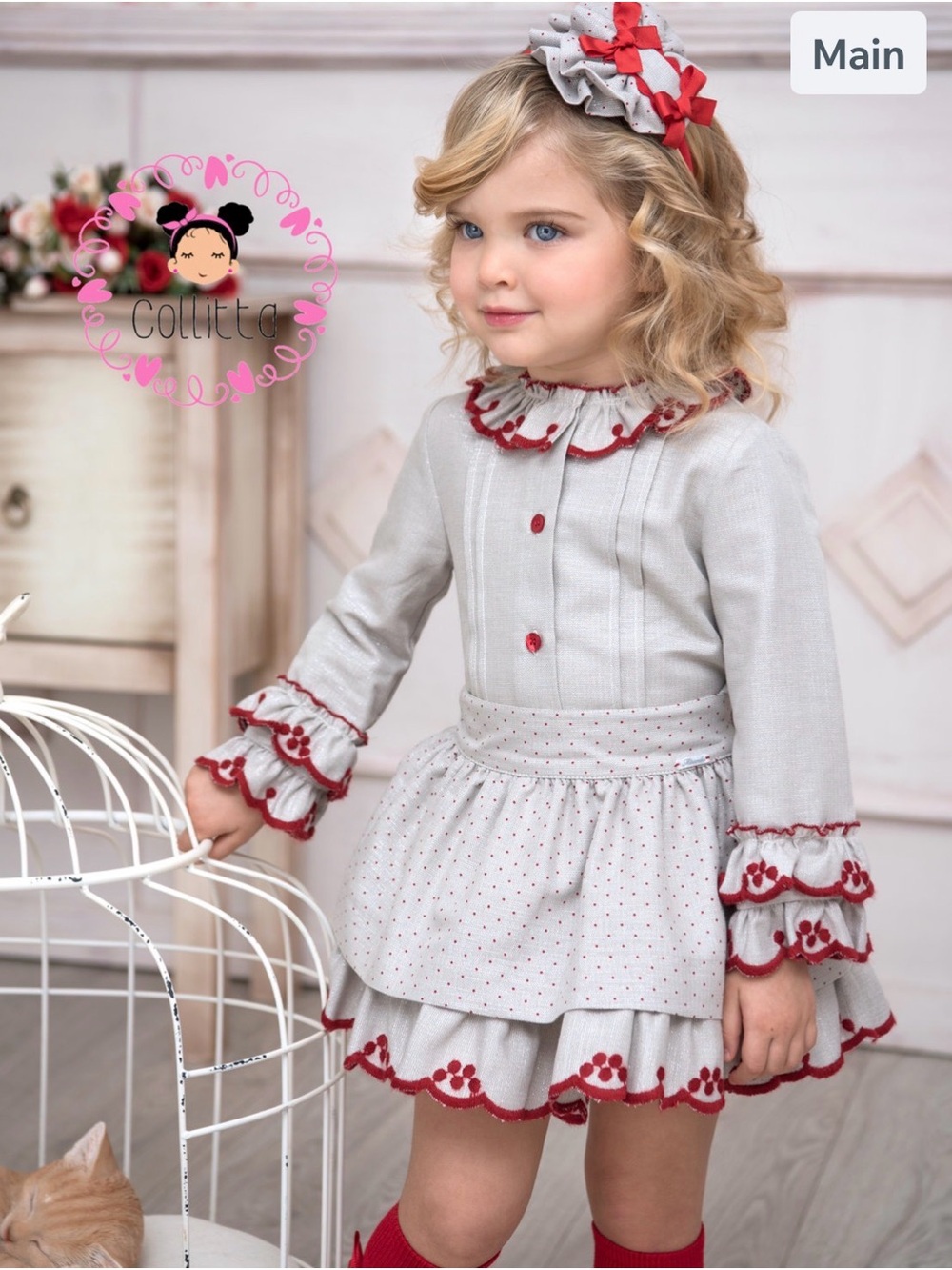 Girls Light Gray and Red Blouse